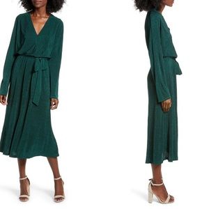 All in Favor Textured Tie Waist Midi Dress Size L